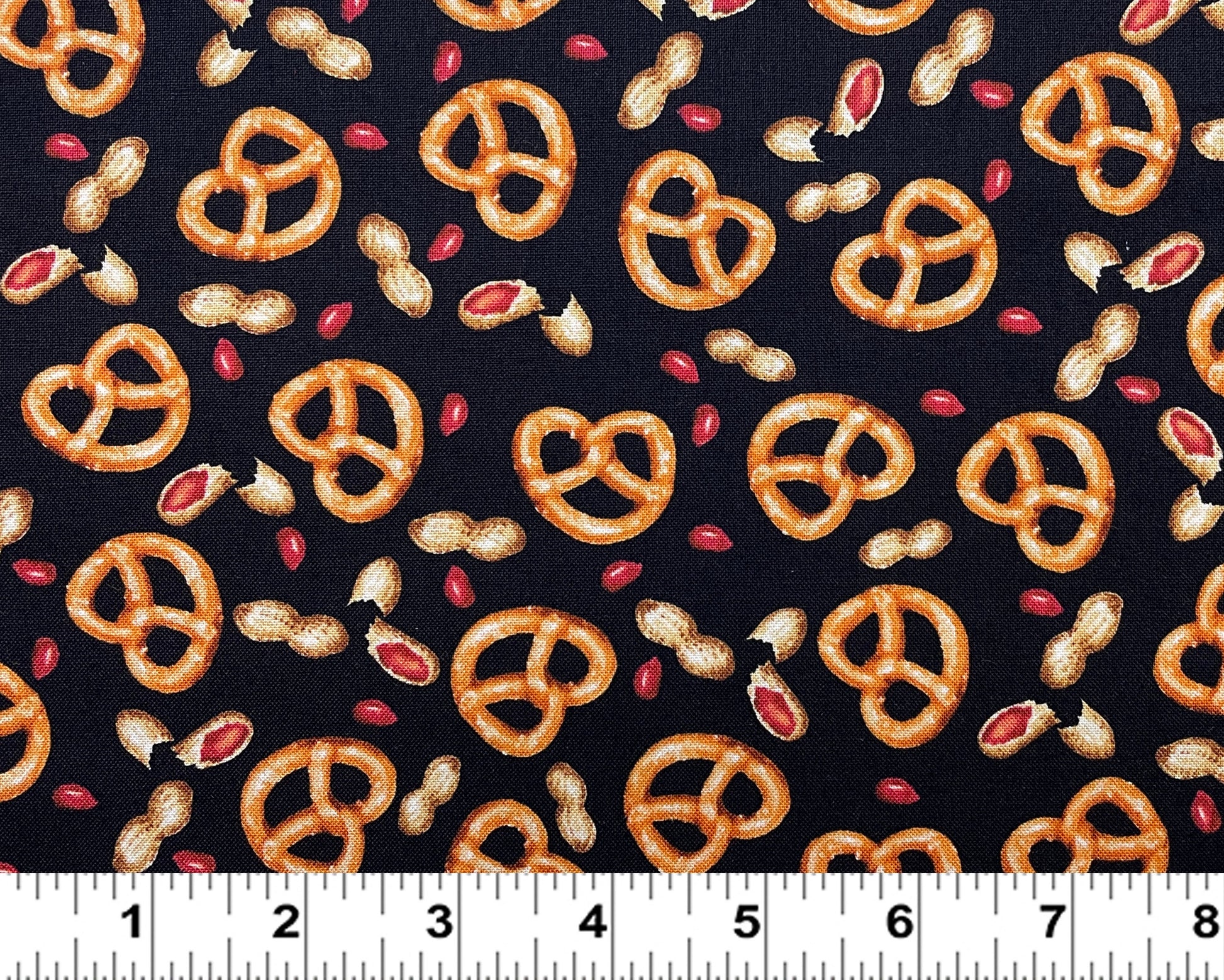 Snack Fabric - Pretzels and Peanuts fabric - Henry Glass Game Night - 100% Cotton - Food fabric by the yard Bar food - SHIPS NEXT Day