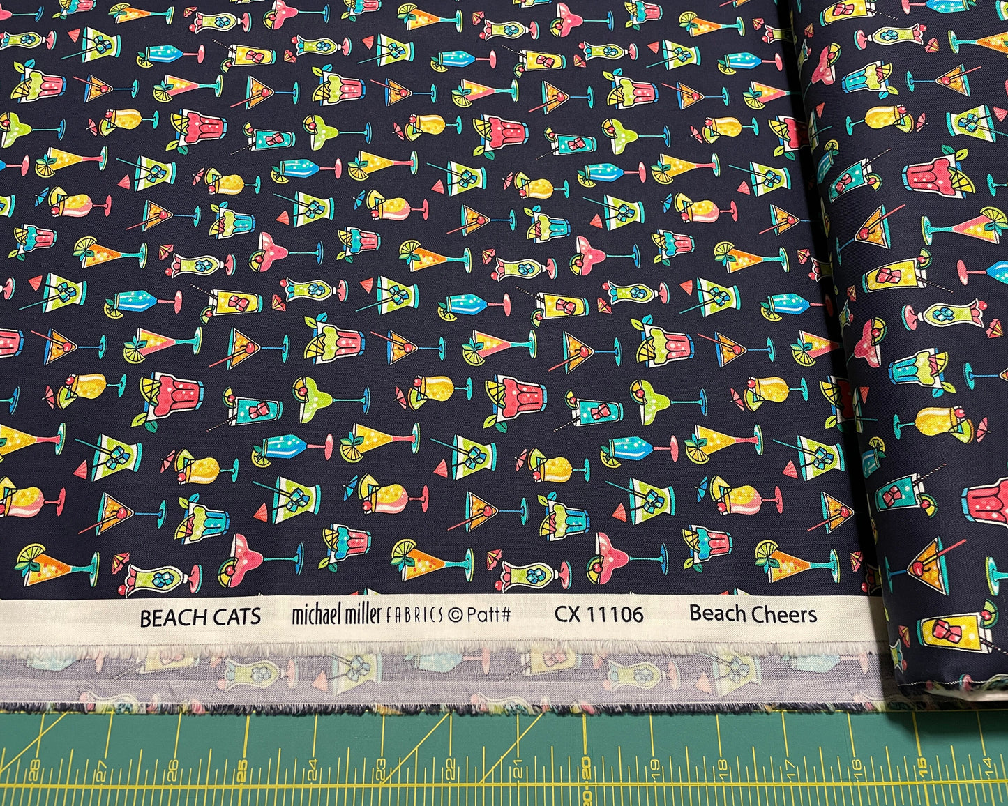 Cocktails fabric - Beach Cheers Fabric Navy - 100% Cotton - Beach Cats Collection - Tropical Drinks Beach Luau Vacation - SHIPS NEXT DAY