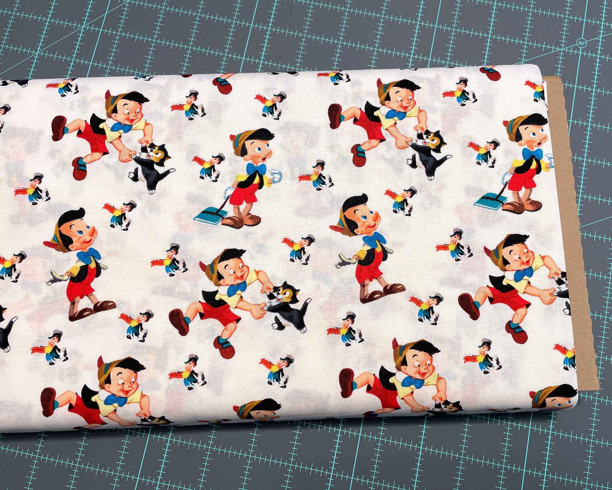 Pinocchio Fabric - Pinocchio Offical Conscience Cotton - 100% Cotton Fabric - Quilting Cotton Dancing Figaro Jiminy Cricket - SHIPS NEXT DAY