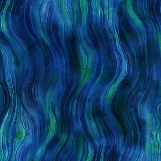 Wave Fabric - V5263-17-Cobalt - Tides of Color - Hoffman - 100% Cotton - Ocean theme Sea Life Tropical Vacation Scuba Diving Swimming