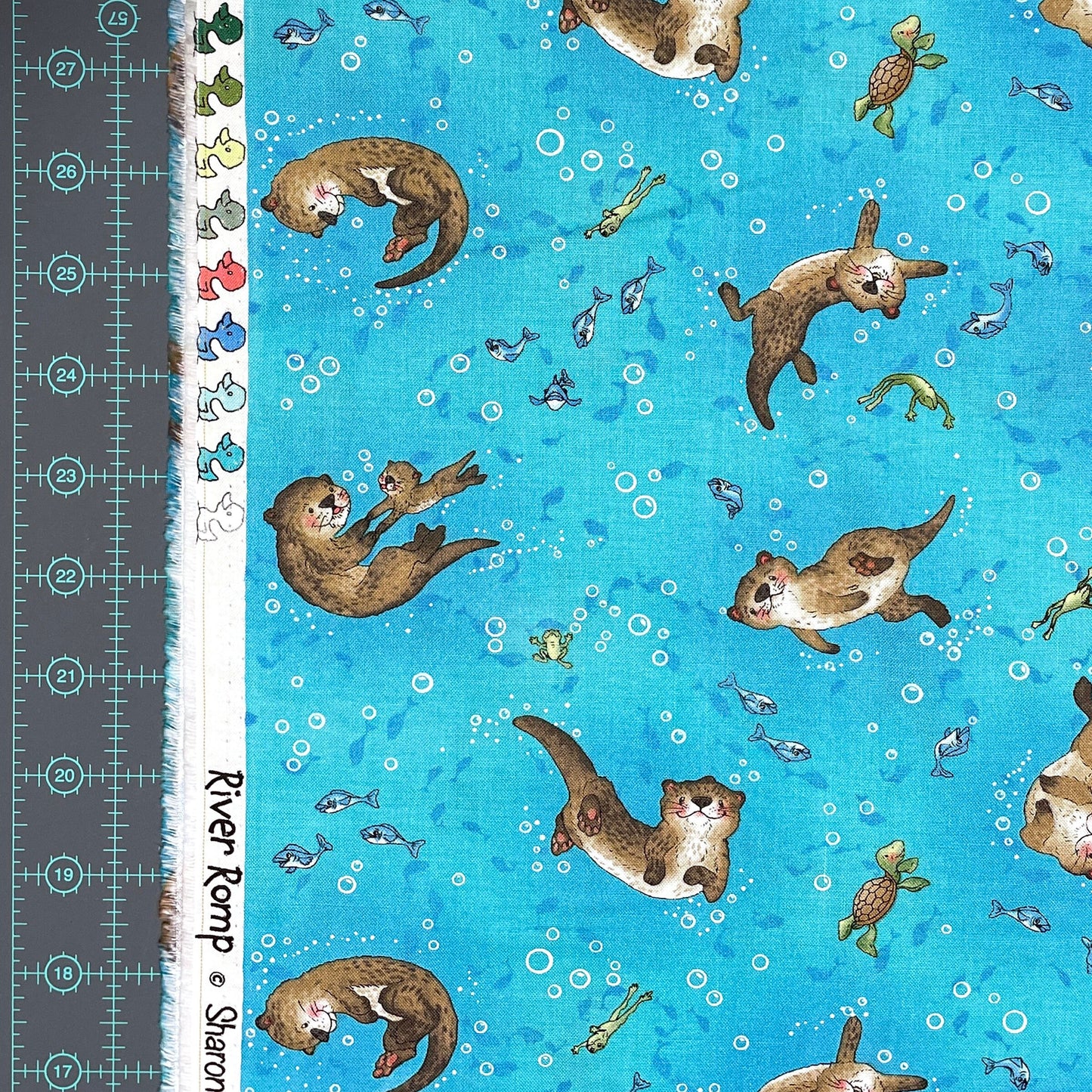 Otter Fabric - River Romp - Henry Glass- 100% Cotton - Sea Life Underwater Otters