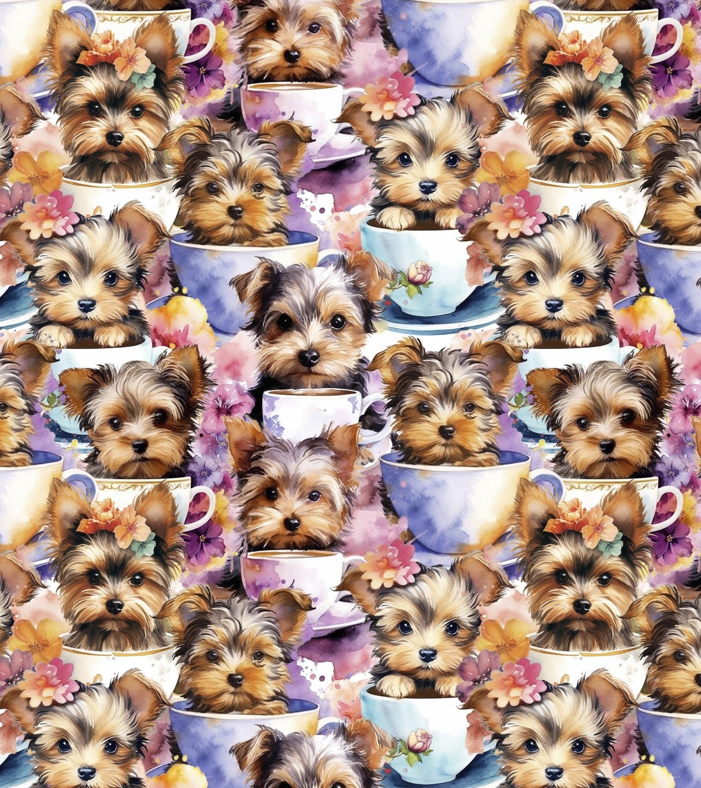 Yorkie Teacup fabric - Foust Exclusive Print - 100% Cotton - David Textiles