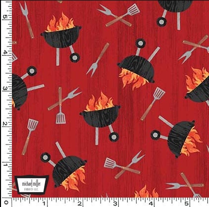 BBQ Grill Fabric - Michael Miller - 100% Cotton - Chill and Grill - Grilling Barbecue Cooking Chef Gift