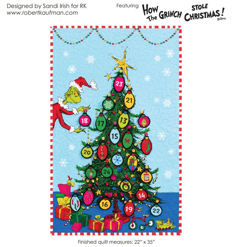 Grinch Tree Fabric Panel - 35.5" x 43" - Robert Kaufman - How the Grinch Stole Christmas - Advent Calendar Grinchmas Countdown Panel