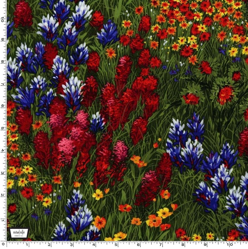 WildFlower Fabric - Michael Miller - 100% Cotton Fabric - Wildflowers Blue Flower Material Texas Flowers CX0400-MULT-D