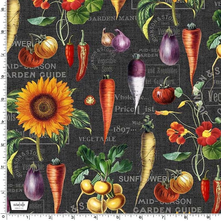 Vegetable Garden Fabric - Michael Miller - 100% Cotton - Farmers' Market Gardening Colorful Veggie Healthy Vegan Gardener Gift