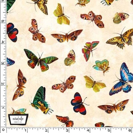 Butterfly fabric on Ivory - Butterfly Orchard - Michael Miller - 100% woven quilting cotton - Butterfly collector Lepidoptery