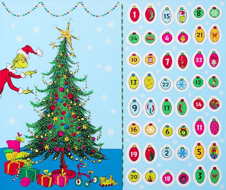 Grinch Tree Fabric Panel - 35.5" x 43" - Robert Kaufman - How the Grinch Stole Christmas - Advent Calendar Grinchmas Countdown Panel