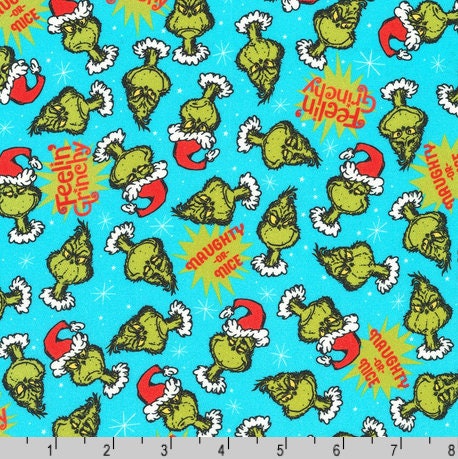 Robert Kaufman Grinch Fabric - Feelin' Grinchy Ice Blue - How the Grinch Stole Christmas - 100% cotton fabric - Naughty or Nice