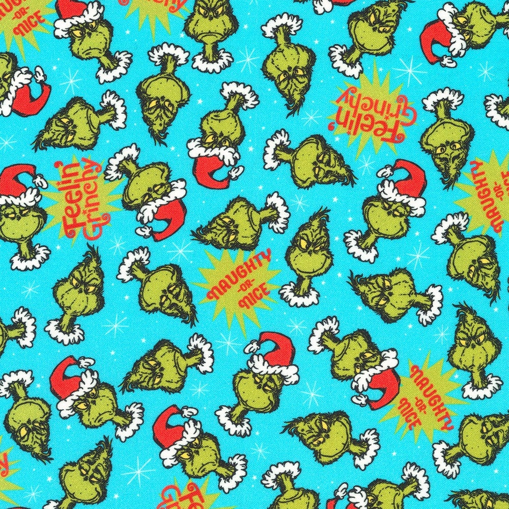 Robert Kaufman Grinch Fabric - Feelin' Grinchy Ice Blue - How the Grinch Stole Christmas - 100% cotton fabric - Naughty or Nice