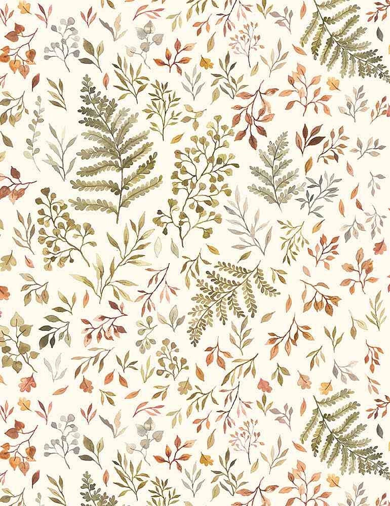 Dear Stella Autumn Ferns and Leaves - Little Fawn & Friends - 100% Cotton Fabric - DNS1906 - Nature leaves foliage