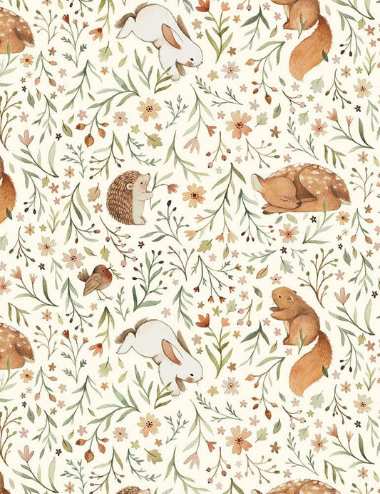 Forest Animal fabric - Dear Stella - Little Fawn & Friends - Animal Floral DNS2073 - 100% Cotton - Baby Woodland creatures forest material