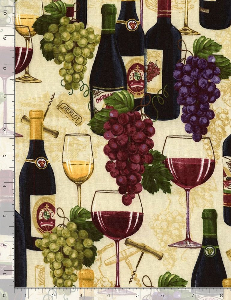 Wine Bottles and Grapes Fabric - Timeless Treasures - 100% Cotton - Wine Country