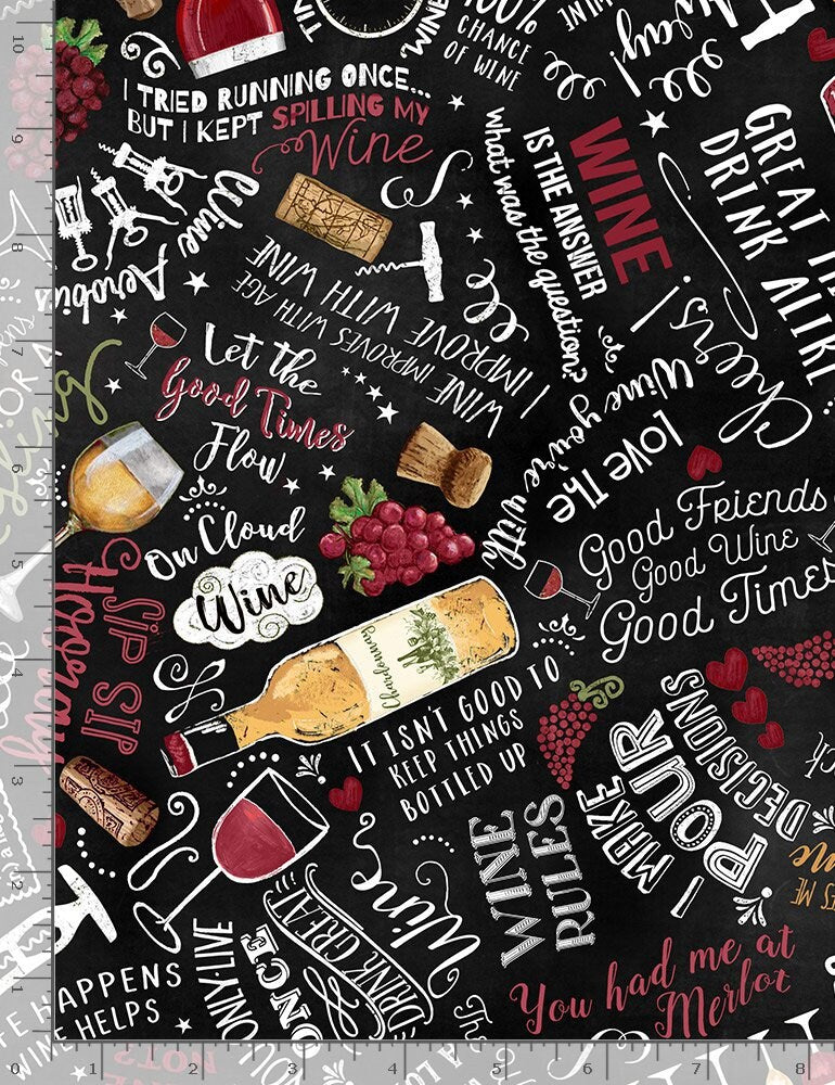 Wine Chalkboard Fabric - Timeless Treasures - 100% Cotton - Uncork & Unwind Collection