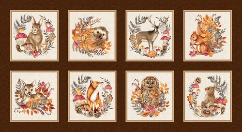 Forest Animal Panel - Studio E - 44" x 24"- 100% cotton fabric - Foliage & Fur Coats - nature wildlife