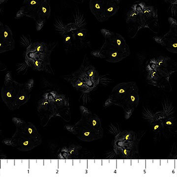 Cat Eyes Fabric - Northcott - 100% Cotton - Hallow's Eve Collection by Cerrito Creek Studio - Halloween Kitty 27089-99