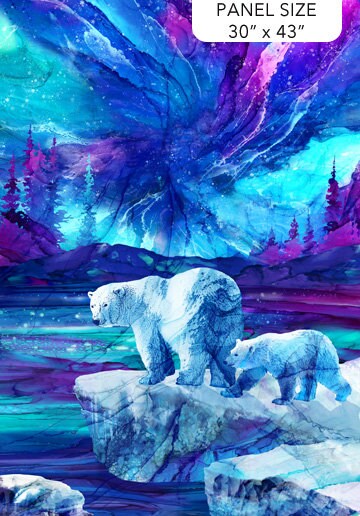 Polar Bear Panel - 30" x 43" - 100% Cotton - Northcott - Illuminations Collection by Deborah Edwards and Melanie Samra