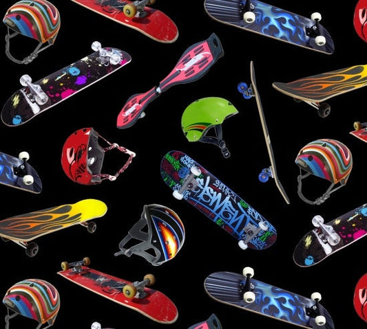 Skateboarding Fabric - 419-Black - Elizabeth's Studio Sports Collection - 100% Cotton