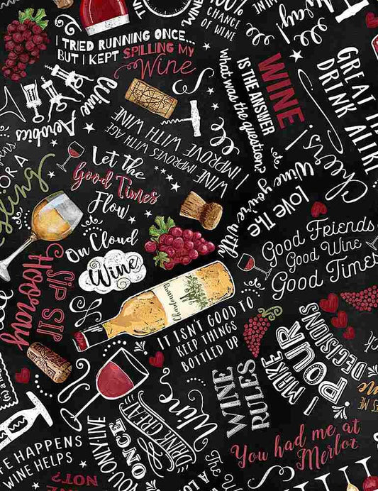 Wine Chalkboard Fabric - Timeless Treasures - 100% Cotton - Uncork & Unwind Collection