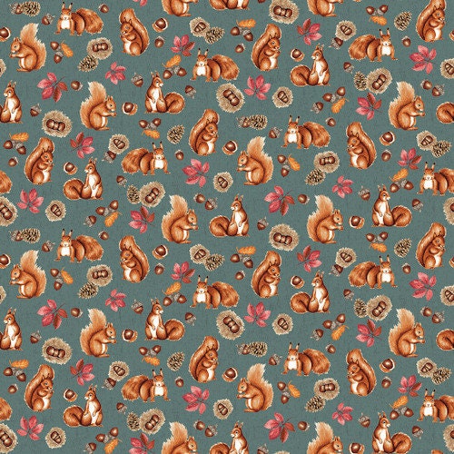 Squirrel Fabric - 100% Cotton - Studio E - Foliage & Fur Coats Collection