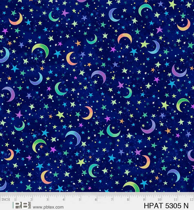 Moon and Stars Fabric - 100% Cotton - P&B Textiles - Hootie Patootie Collection - Night sky