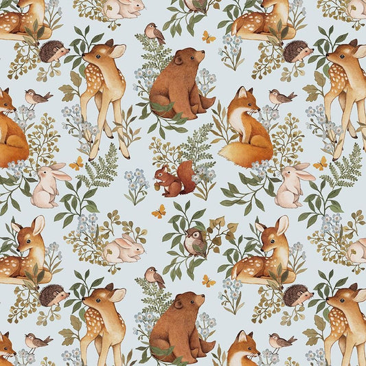 Forest Animal fabric - Dear Stella - Forest Dreams Collection - 100% Cotton - DNS2506 Mist - Baby Woodland creatures quilting material