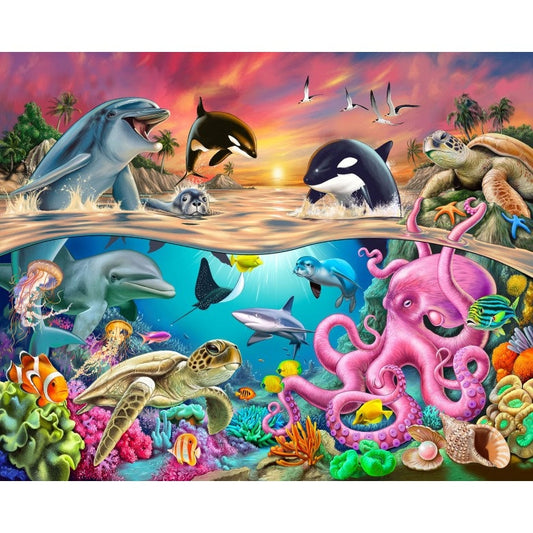 Sea Life Panel 44" x 36" - 100% Cotton fabric - Treasure Trove DDC11485 - Michael Miller - Sea World Collection