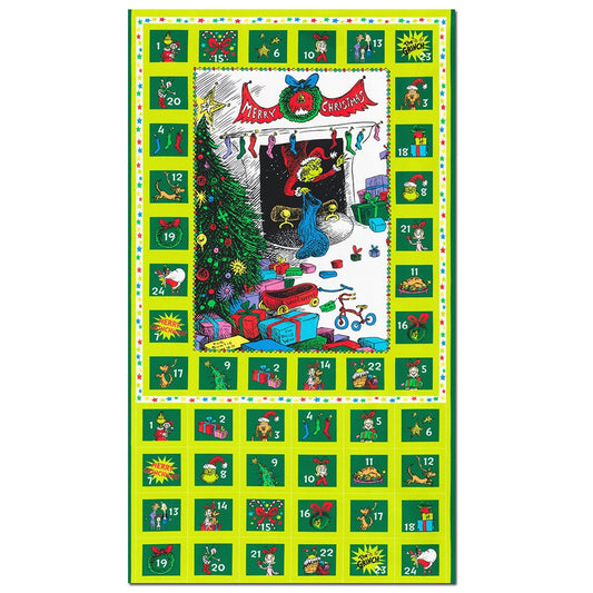 Grinch Advent Calendar Fabric Panel - 24" x 44" - Robert Kaufman - How the Grinch Stole Christmas - Grinchmas Countdown - ADED-22565-223