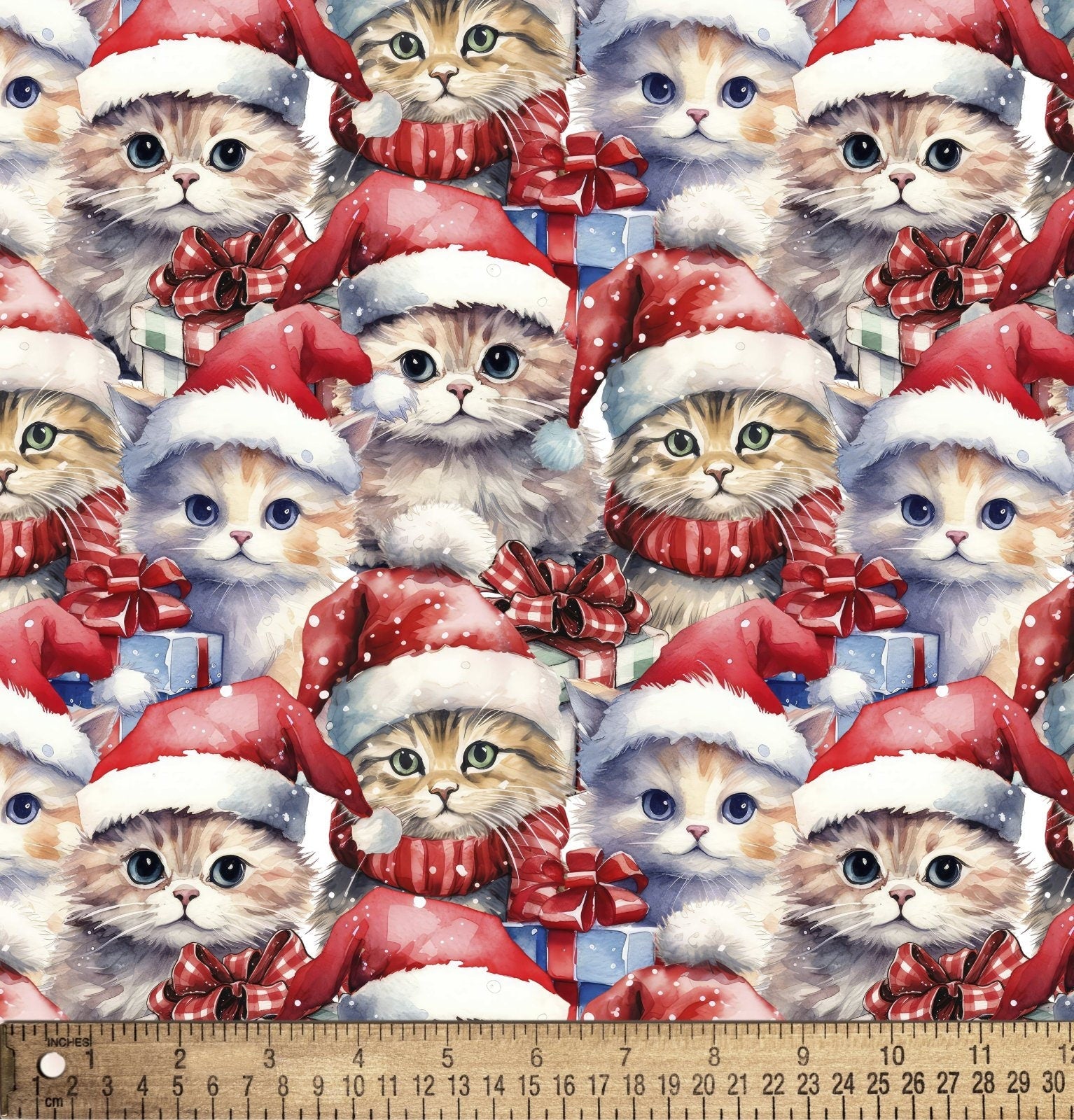 Santa Hat Cats Fabric - 100% cotton - Foust Exclusive Print- Christmas Holidays - Santa Cats DX-4785-4C-1