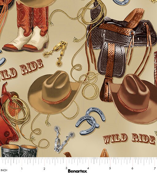 Western Ways Yellowstone Fabric - Kanvas Studios for Benartex - 100% Cotton - Cowboy Rodeo Country Material