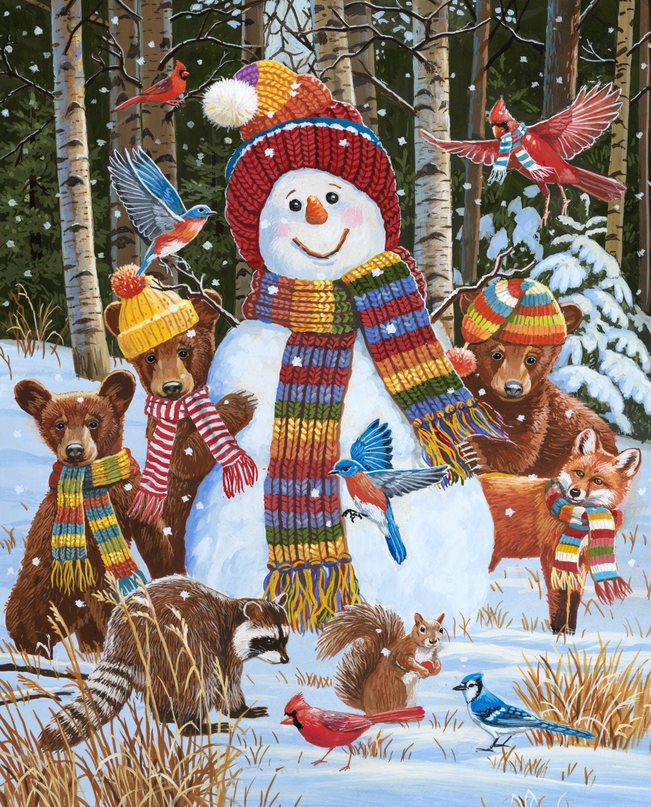 Visiting the Snowman Panel 35.5" x 44" - 100% Cotton Fabric - David Textiles Exclusive Print - Digitally Printed - AL-5606-2C-1