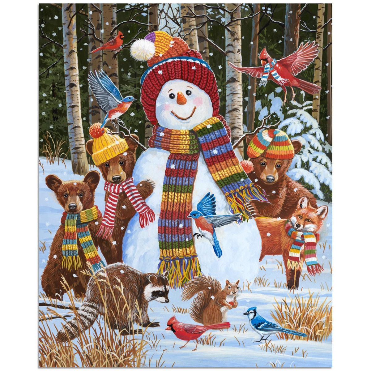 Visiting the Snowman Panel 35.5" x 44" - 100% Cotton Fabric - David Textiles Exclusive Print - Digitally Printed - AL-5606-2C-1