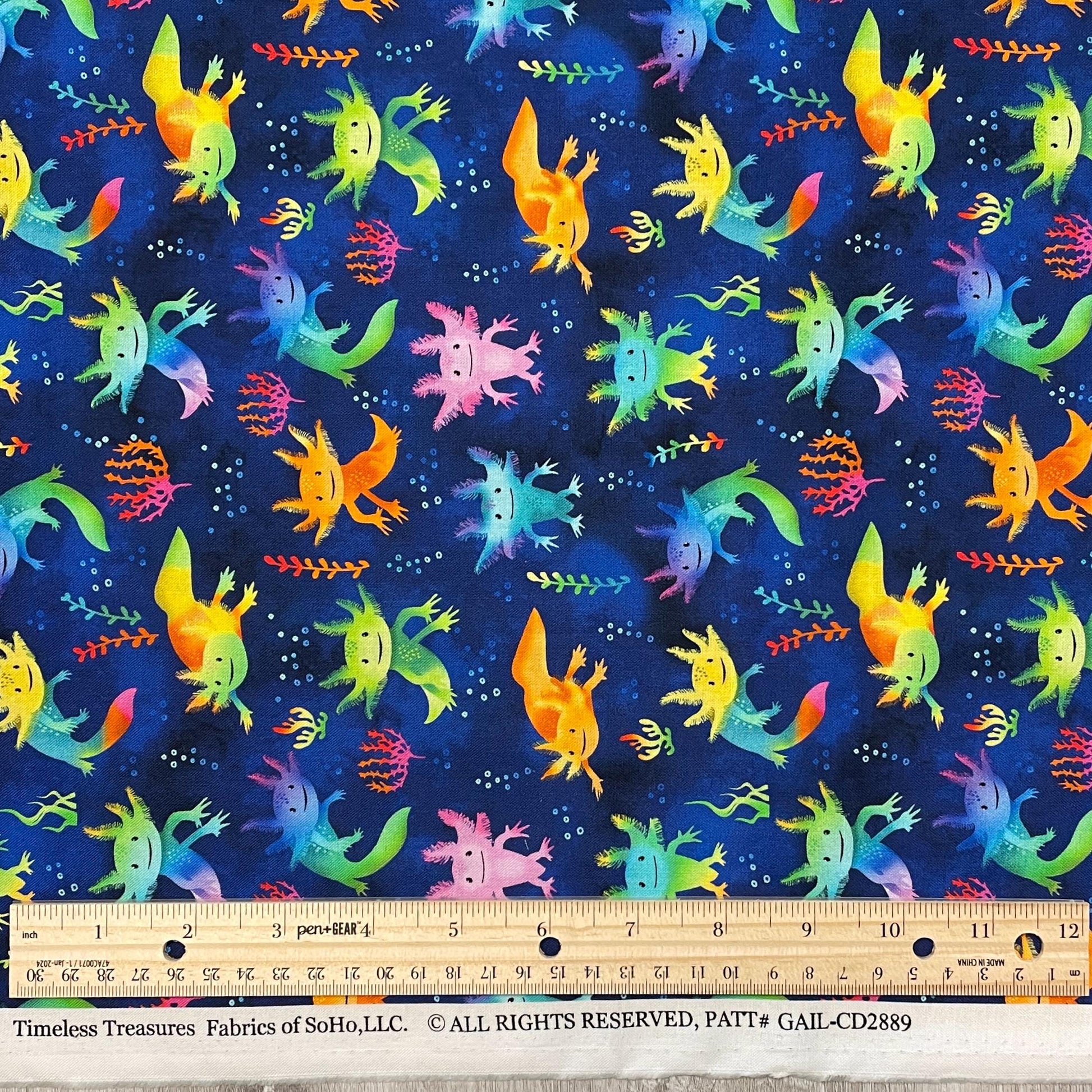Cute Axolotl Salamanders Fabric - Timeless Treasures - 100% Cotton