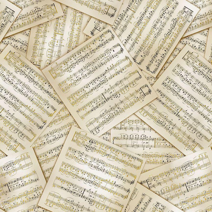 Music sheet fabric - METALLIC accents - 100% Cotton - Timeless Treasures - Band Orchestra Singing