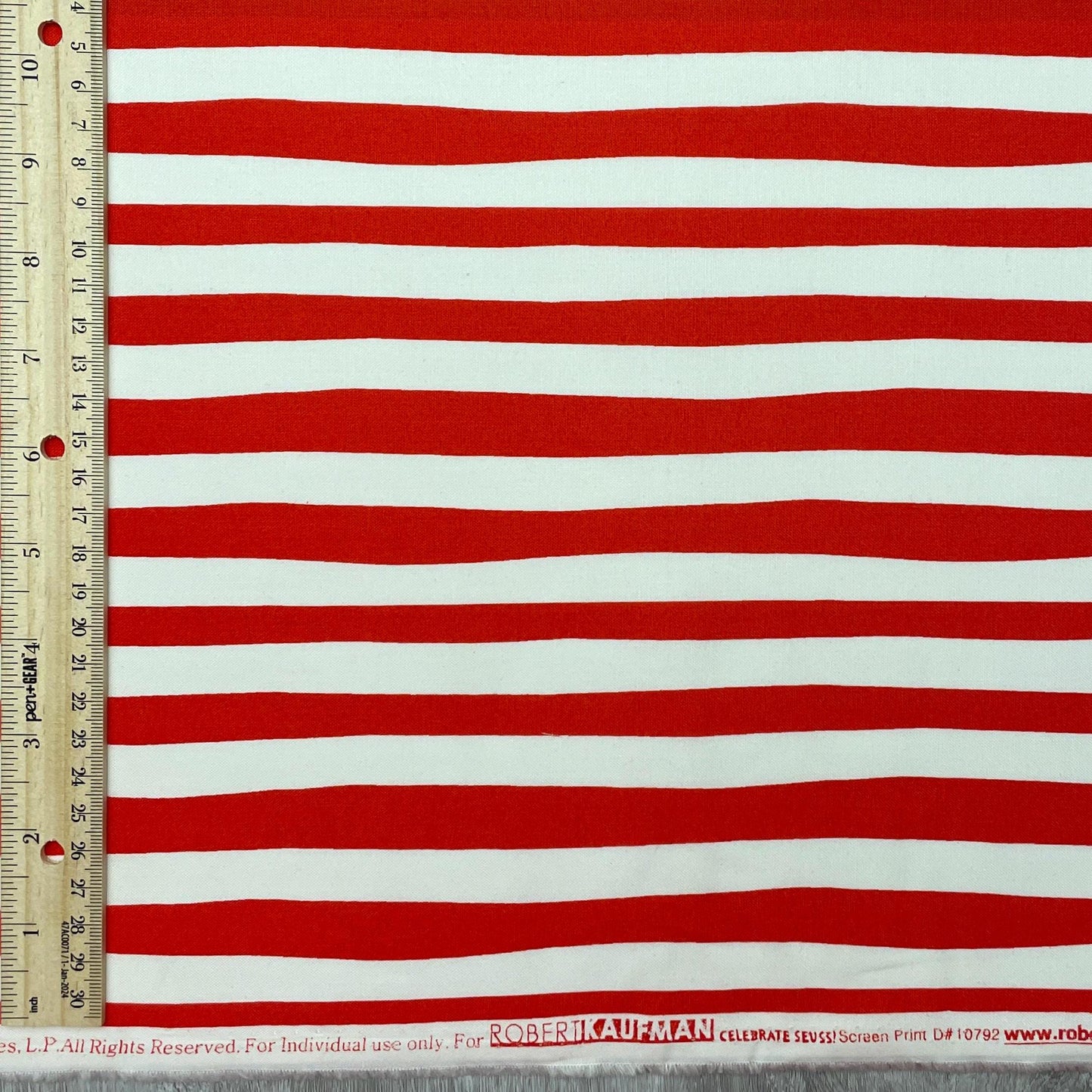 Red Stripe Fabric - Celebrate Seuss - Robert Kaufman - 100% cotton - ADE-10792-3 - Children's Book Fabric Reading