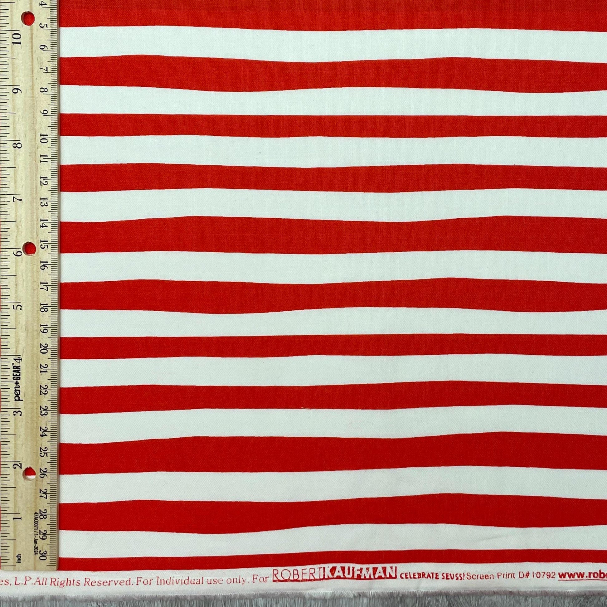 Red Stripe Fabric - Celebrate Seuss - Robert Kaufman - 100% cotton - ADE-10792-3 - Children's Book Fabric Reading