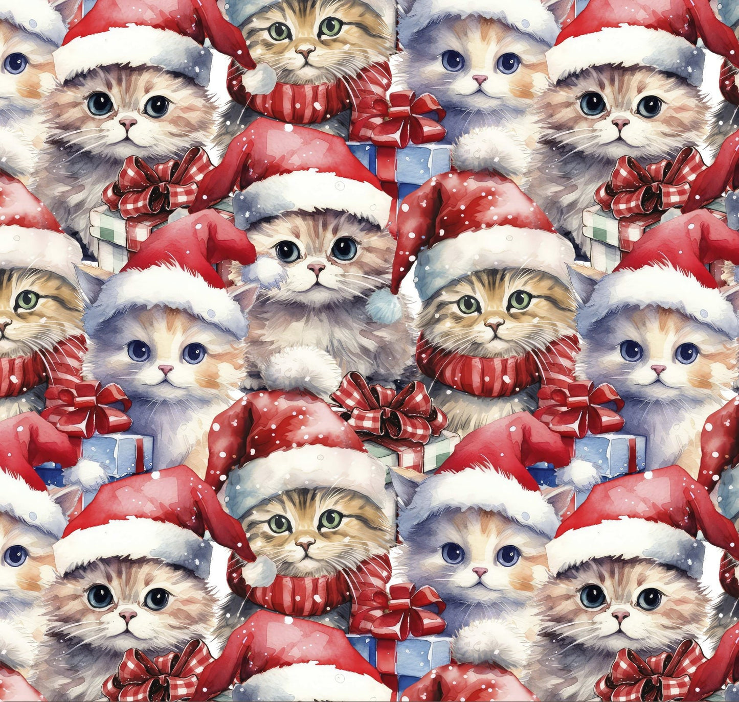 Santa Hat Cats Fabric - 100% cotton - Foust Exclusive Print- Christmas Holidays - Santa Cats DX-4785-4C-1