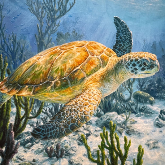Turtle Fabric Panel - Ancient Mariner Digital Print - 36" x 44"