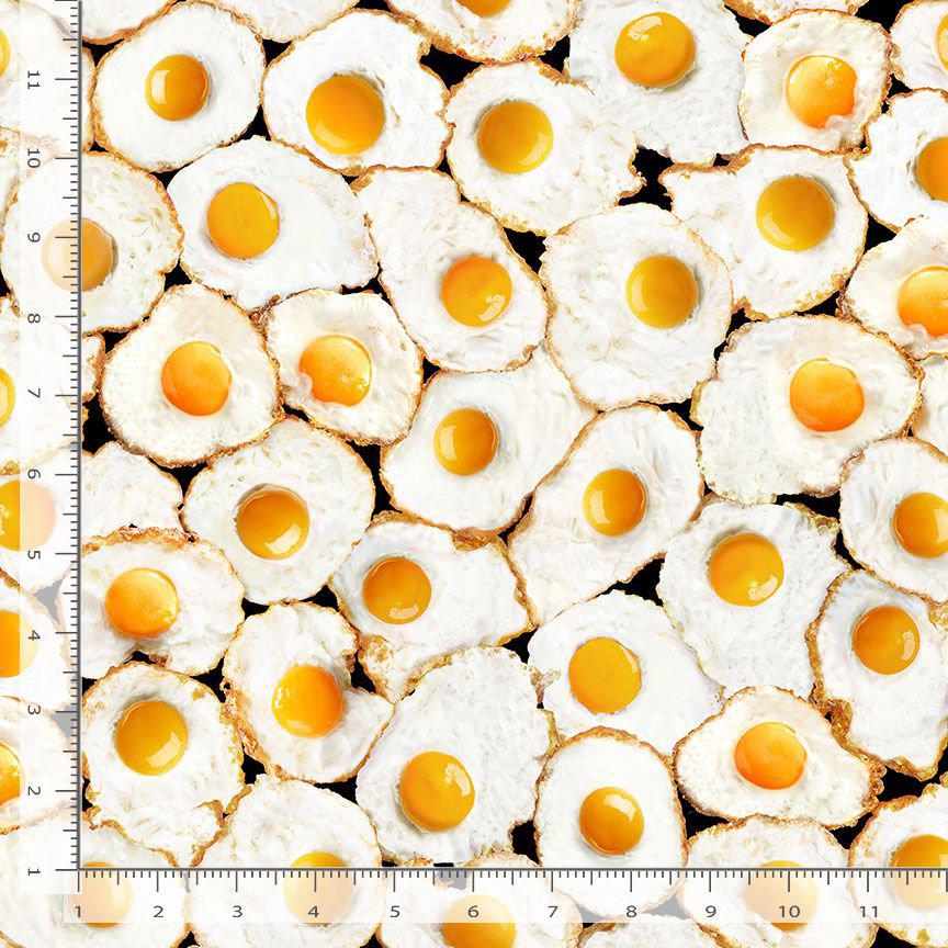 Fried Egg Fabric - Timeless Treasures - 100% Cotton - What's for Breakfast? - Food Sunny Side Up Eggs Chickens