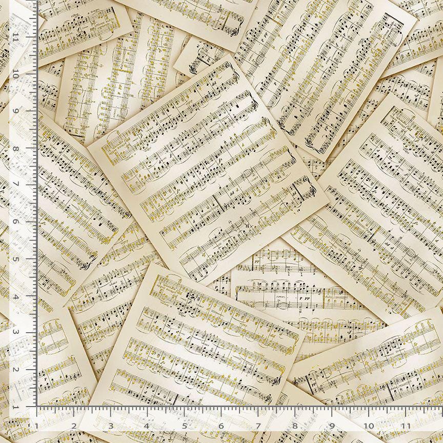 Music sheet fabric - METALLIC accents - 100% Cotton - Timeless Treasures - Band Orchestra Singing