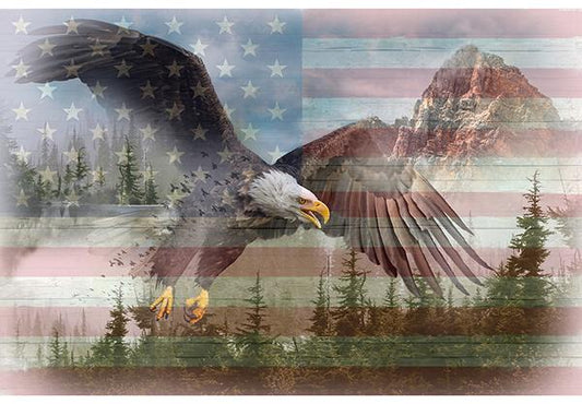 Patriotic Fabric Panel - 42 3/4" wide x 29" tall - 100% Cotton - American Wild - Hoffman - V5215-159-Americana - Flag and Eagle