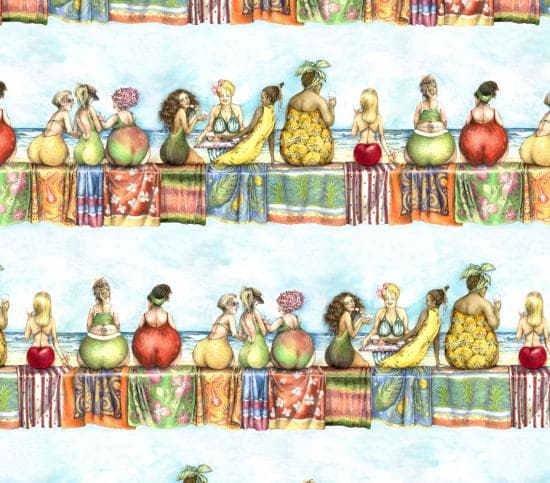 Fruit Ladies Fabric - 100% Cotton Fabric - Elizabeth's Studio - food theme material