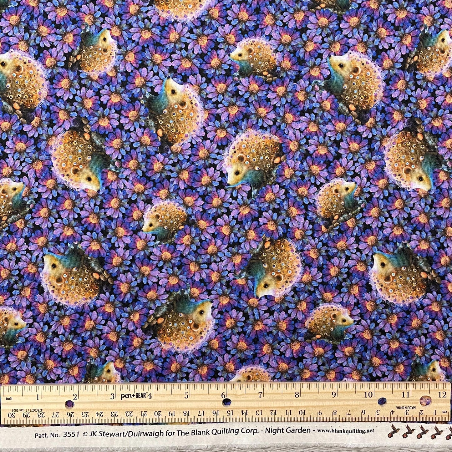 Hedgehog Fabric - Night Garden 3551-55 Purple - 100% cotton - Blank Quilting Corp