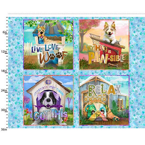 Raise The Woof Dog Fabric Panel - 36" x 42" - 100% Cotton - 3 Wishes Fabric