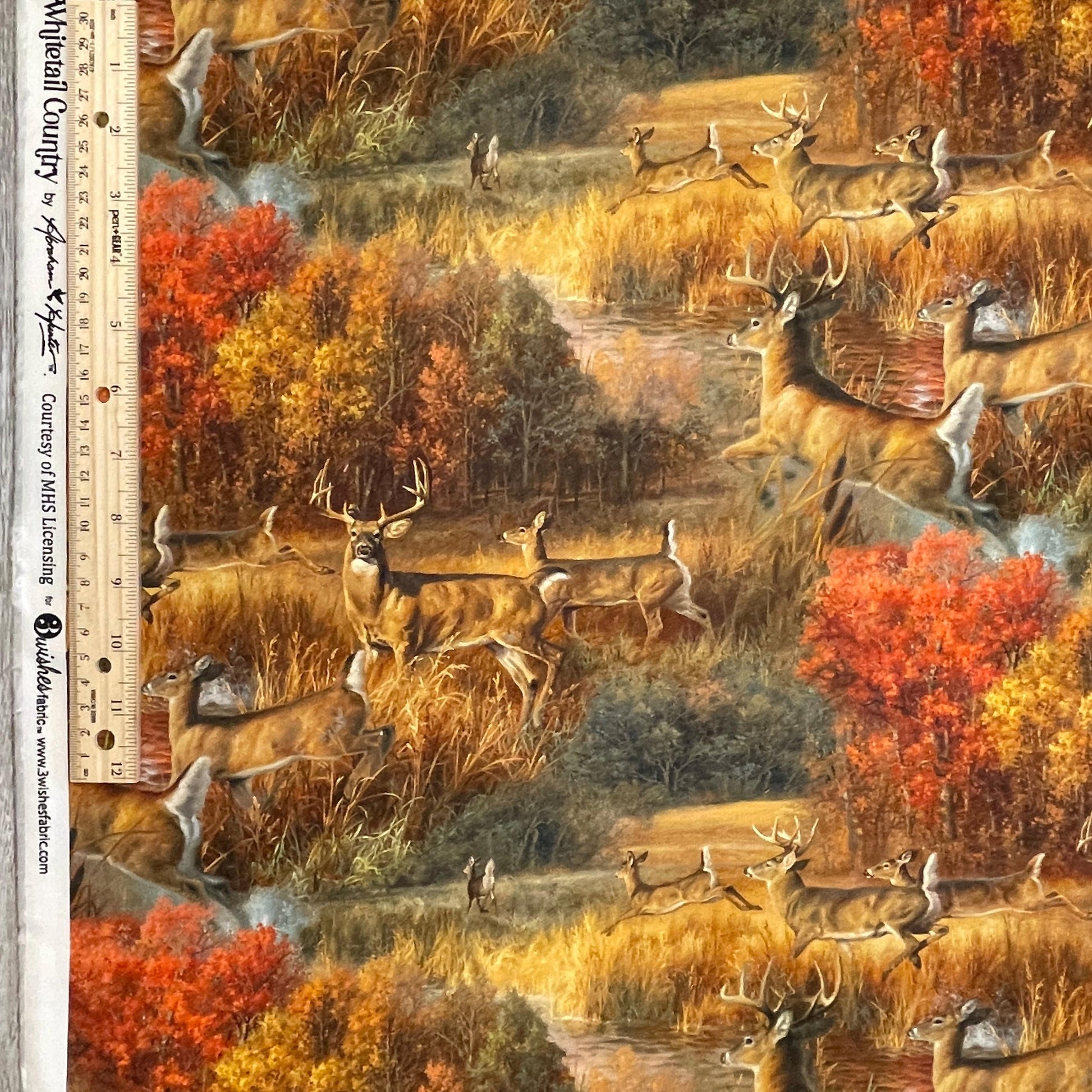 Frolicking Deer Fabric - 22202-MLT - 3 Wishes - 100% Cotton Fabric - Whitetail Country - Forest Animals