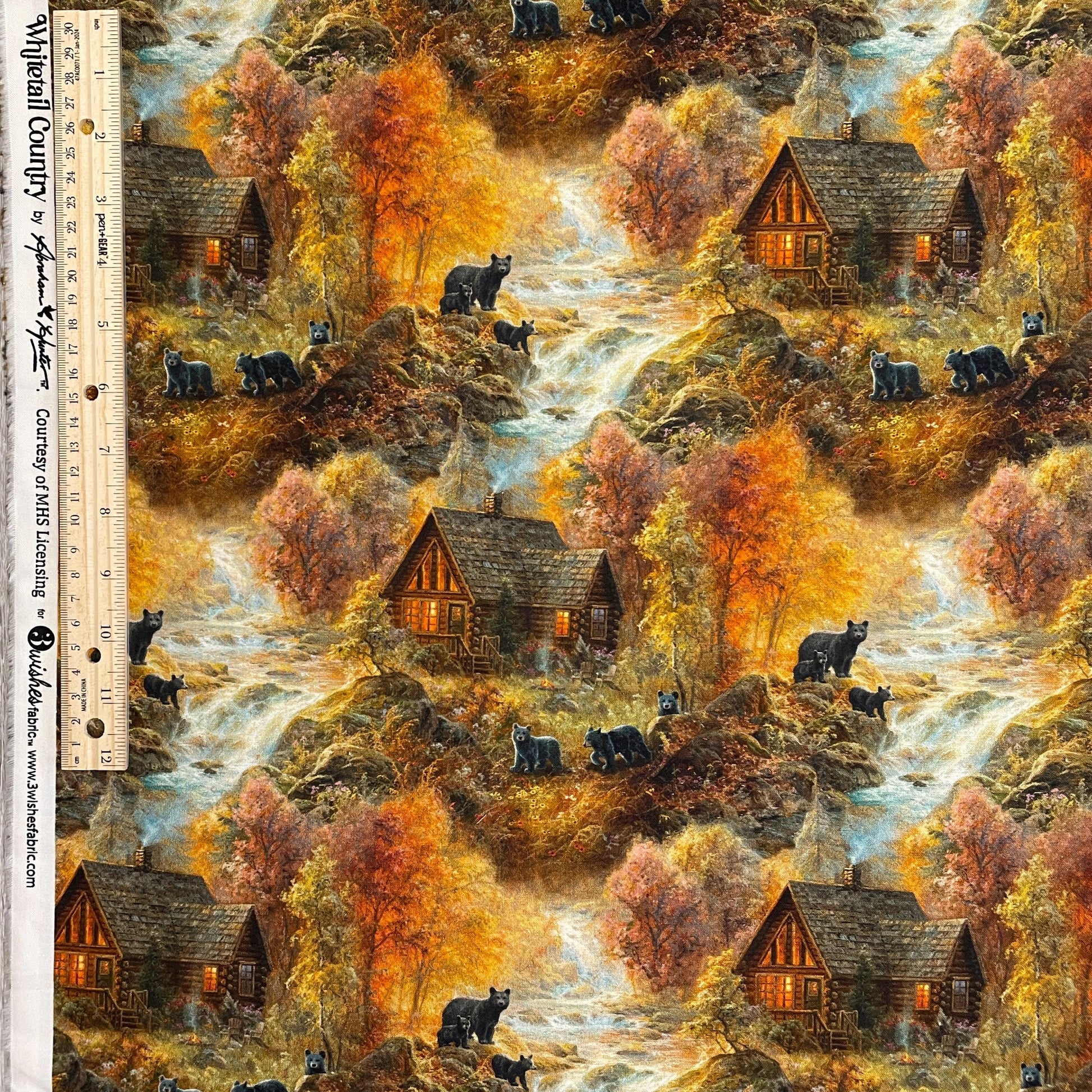 Bear Fabric - Cabin in the Woods 22199-MLT - 3 Wishes - 100% Cotton Fabric - Whitetail Country - Bear Deer Fox Bird Eagle