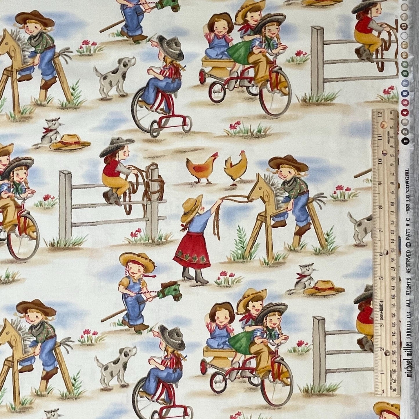 Lil Cowgirls Fabric - Michael Miller - 100% Cotton - Western Cowboy Rodeo Country Material Cowpoke