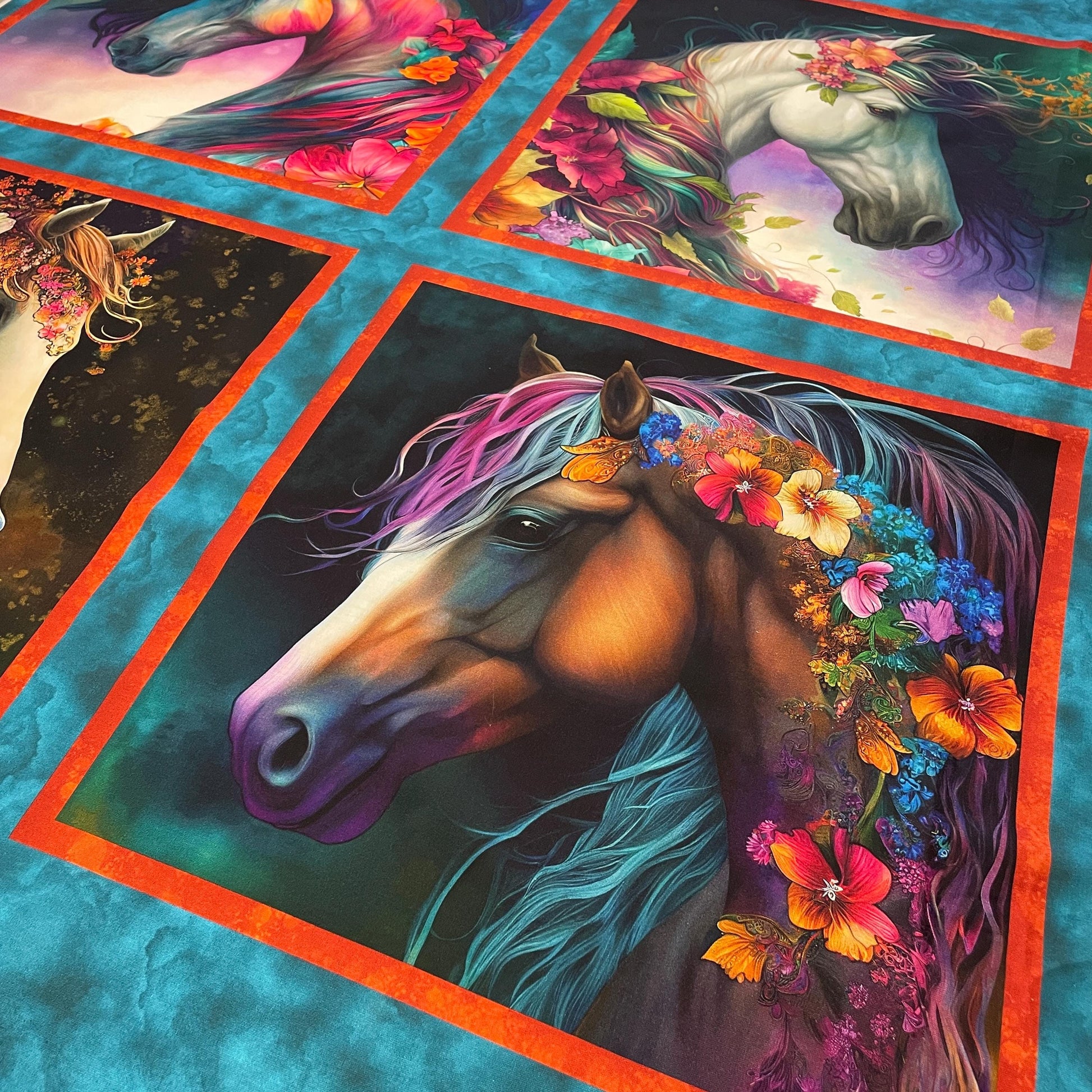 Horse Panel - Measures 36" x 43" - 3 Wishes Fabric - Drinkers of the Wind - Fantasy Floral Horse