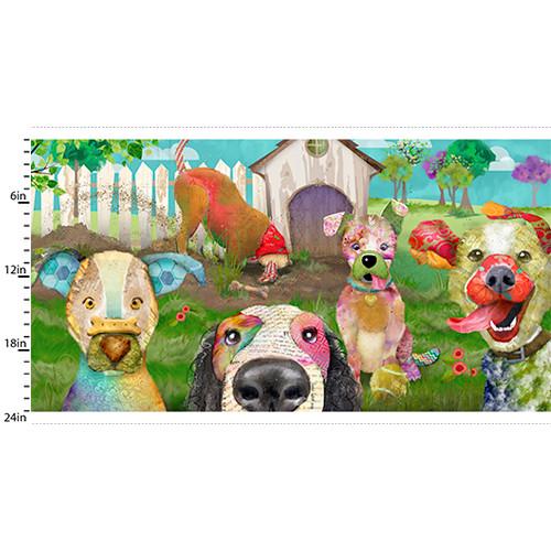 Pawsome Friends Dog Fabric Panel 42" x 24" - 100% Cotton - 3 Wishes Fabrics - Raise The Woof - Dog Love