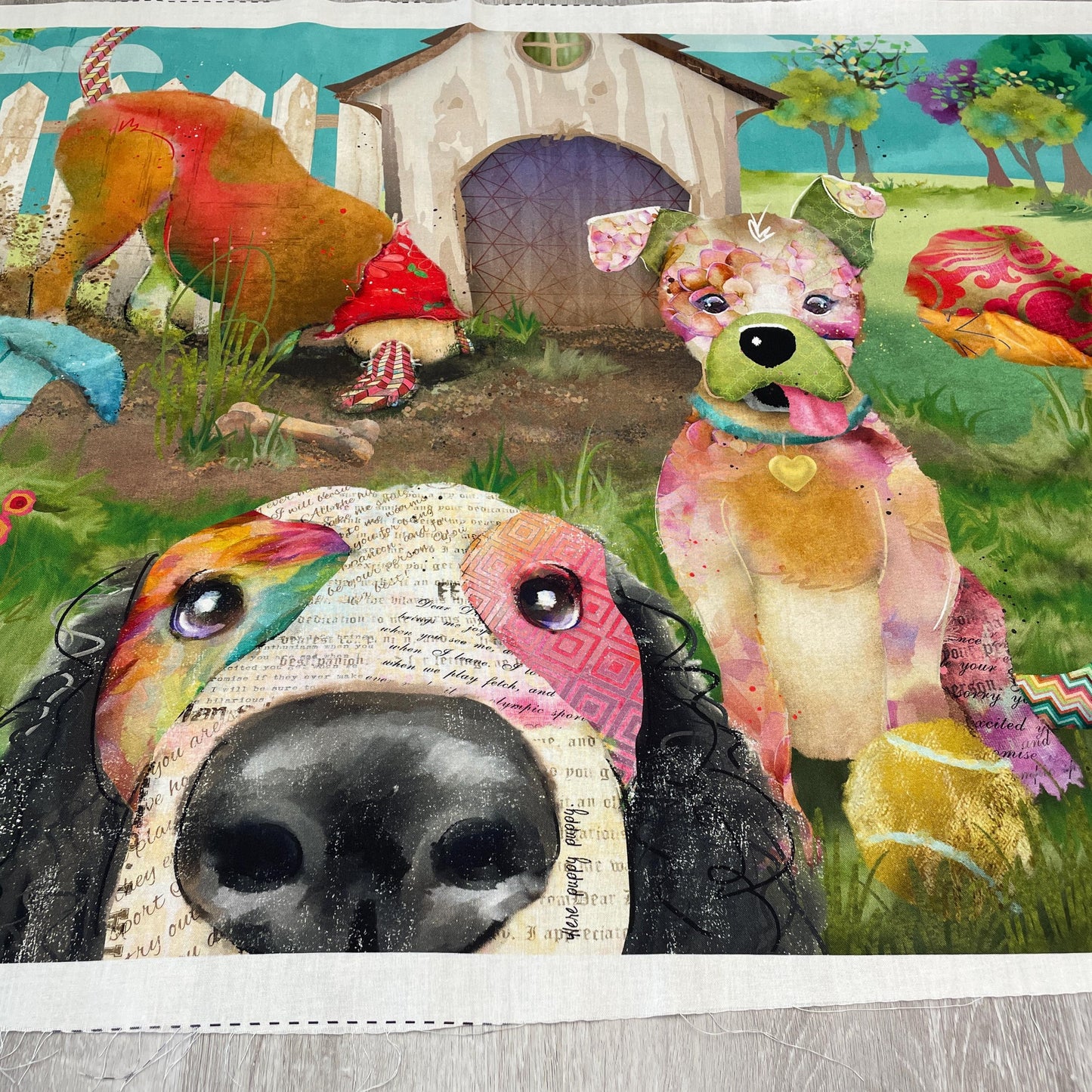 Pawsome Friends Dog Fabric Panel 42" x 24" - 100% Cotton - 3 Wishes Fabrics - Raise The Woof - Dog Love